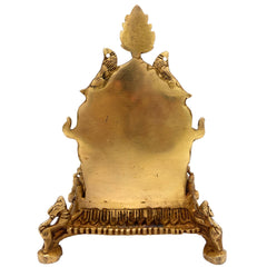 Brass Pooja Chowki with Prabhavali, Handcrafted Singhasan Peetha for God Idol, Mandir Bajot, Temple Stand, Gold, 8 Inch, 1 Piece