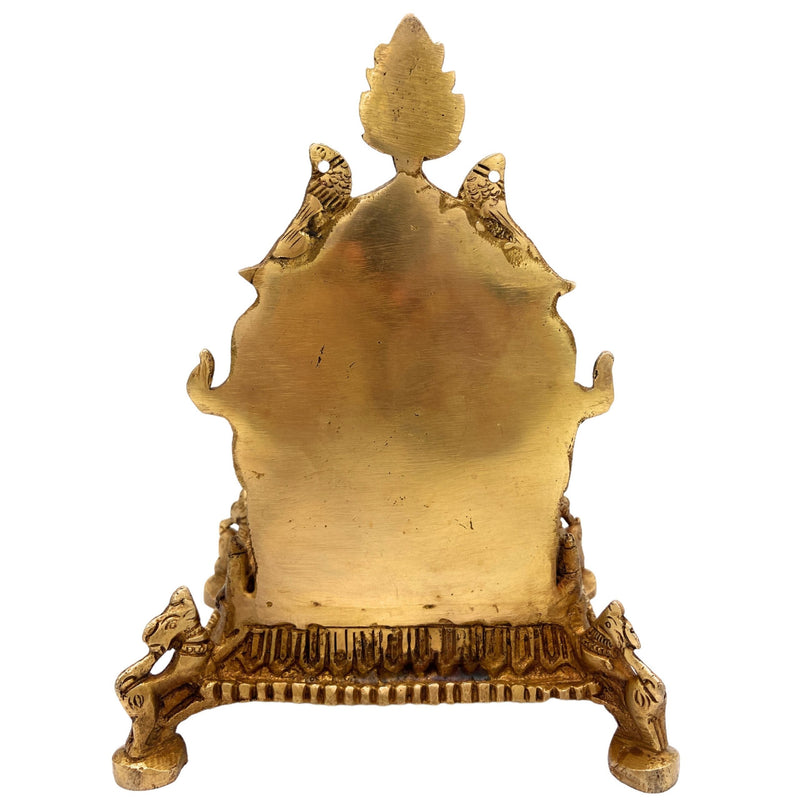 Brass Pooja Chowki with Prabhavali, Handcrafted Singhasan Peetha for God Idol, Mandir Bajot, Temple Stand, Gold, 8 Inch, 1 Piece