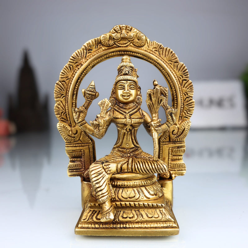 Brass Rajarajeshvari Idol – Tripura Sundari Lalita Devi Kamakshi Shodashi Moorthi for Pooja, Temple & Home Decor, Gold, 6 Inch, 1 Piece