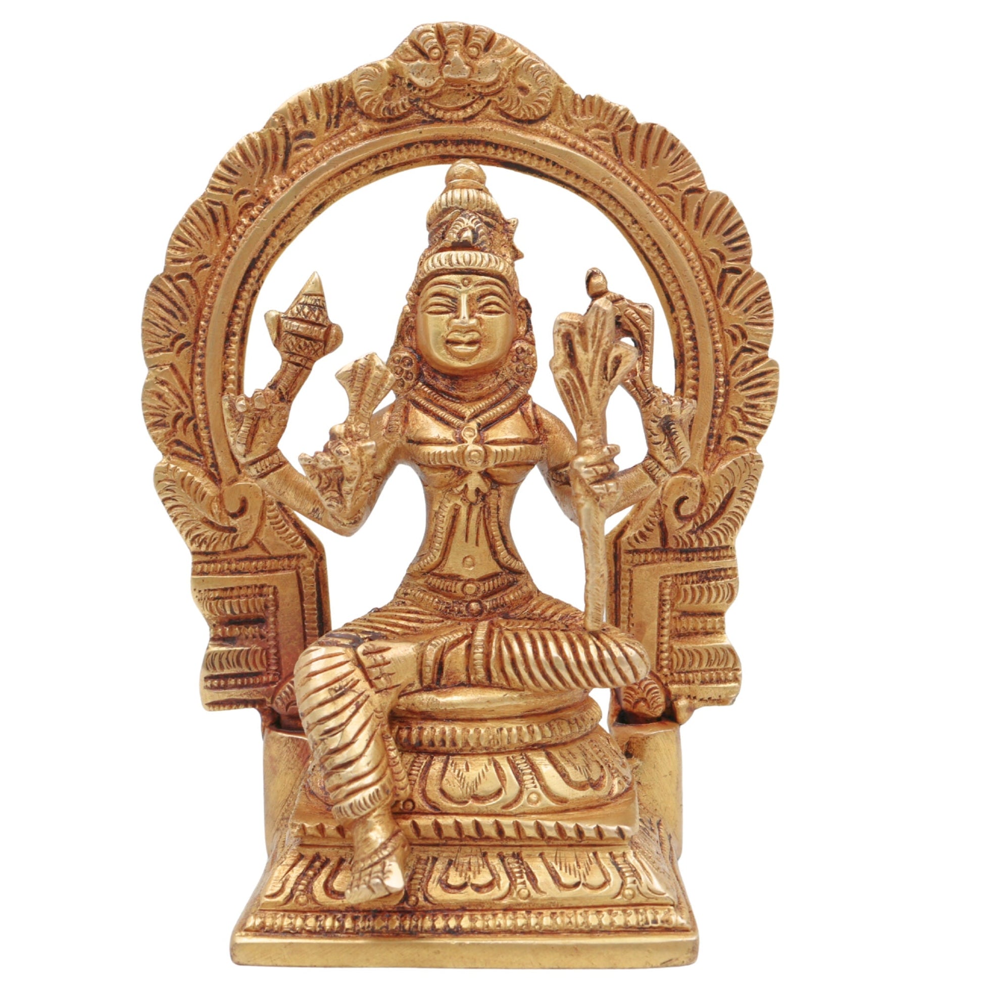 Brass Rajarajeshvari Idol – Tripura Sundari Lalita Devi Kamakshi Shodashi Moorthi for Pooja, Temple & Home Decor, Gold, 6 Inch, 1 Piece