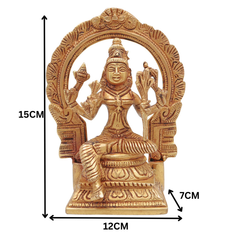 Brass Rajarajeshvari Idol – Tripura Sundari Lalita Devi Kamakshi Shodashi Moorthi for Pooja, Temple & Home Decor, Gold, 6 Inch, 1 Piece