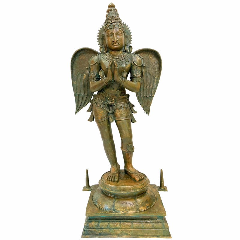 Handcrafted Panchaloha Bronze Garuda Dev Idol, Vishnu Vahana Suparna, Khageshwara Garuda Swamy Sculpture for Temple & Home Mandir,Gold, 52 Inch, 1 Piece