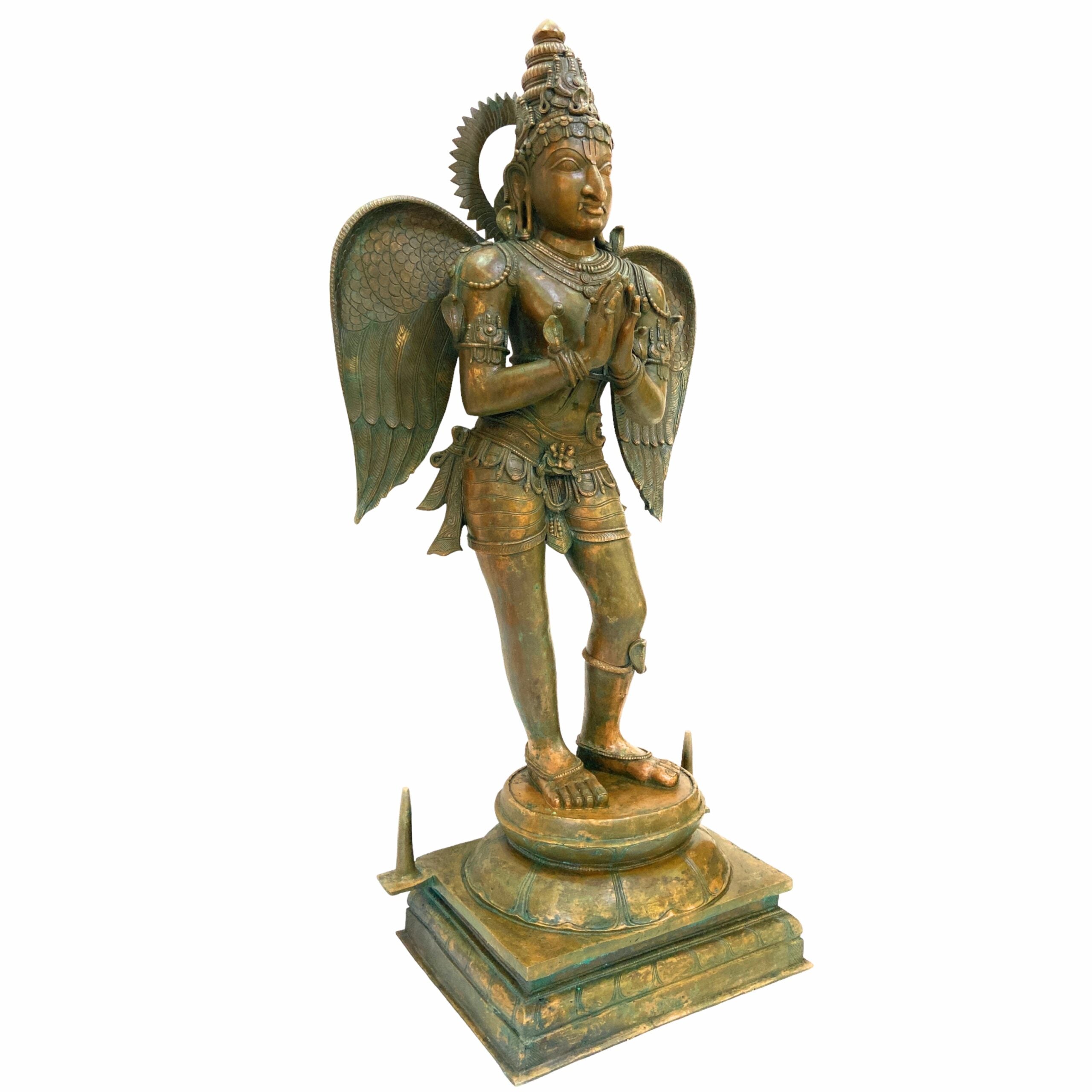 Handcrafted Panchaloha Bronze Garuda Dev Idol, Vishnu Vahana Suparna, Khageshwara Garuda Swamy Sculpture for Temple & Home Mandir,Gold, 52 Inch, 1 Piece