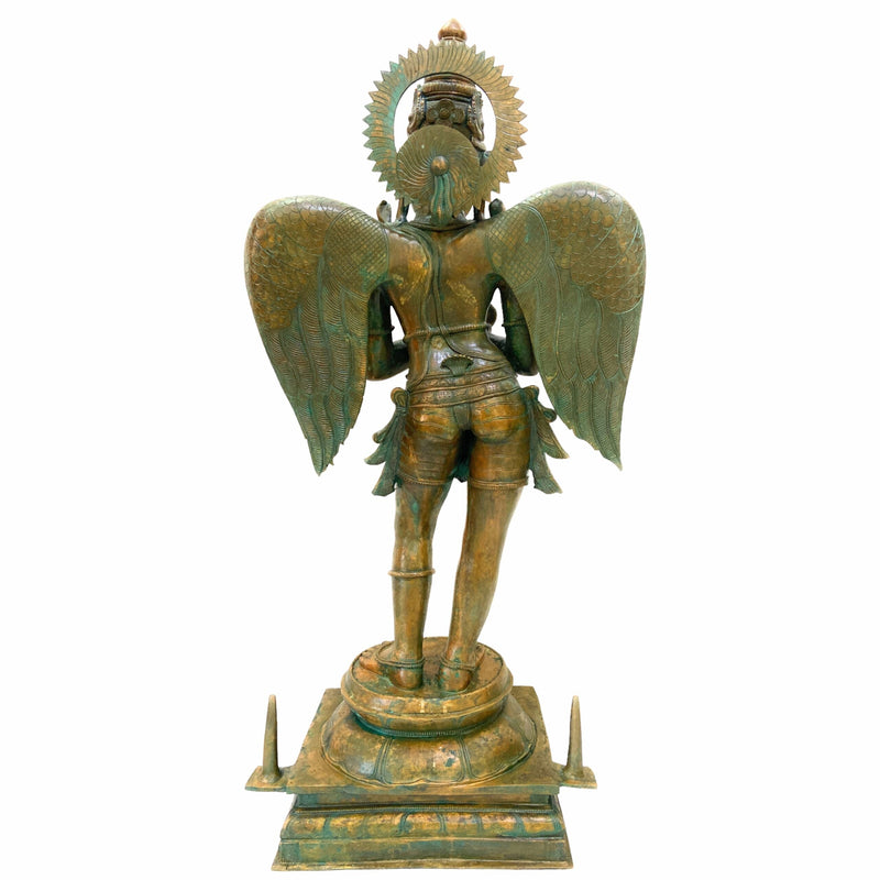 Handcrafted Panchaloha Bronze Garuda Dev Idol, Vishnu Vahana Suparna, Khageshwara Garuda Swamy Sculpture for Temple & Home Mandir,Gold, 52 Inch, 1 Piece