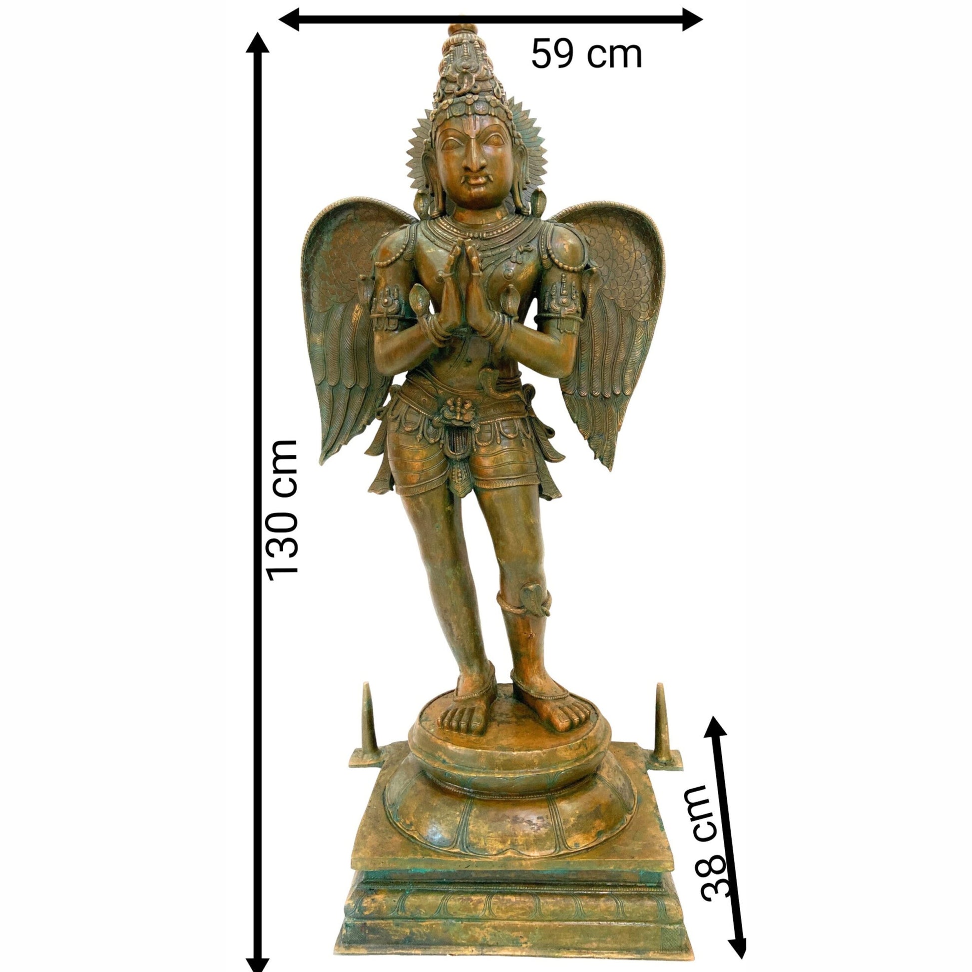Handcrafted Panchaloha Bronze Garuda Dev Idol, Vishnu Vahana Suparna, Khageshwara Garuda Swamy Sculpture for Temple & Home Mandir,Gold, 52 Inch, 1 Piece