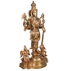 Handcrafted Bronze Vishnu with Garuda,hanuman Idol | Panchaloha / Panchdhatu Vishnu Murti | Venkateswara, Srinivasa, Padmanabha, Madhava Temple Statue | South Indian Chola Art,Gold, 35 Inch, 1 Piece