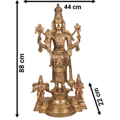 Handcrafted Bronze Vishnu with Garuda,hanuman Idol | Panchaloha / Panchdhatu Vishnu Murti | Venkateswara, Srinivasa, Padmanabha, Madhava Temple Statue | South Indian Chola Art,Gold, 35 Inch, 1 Piece