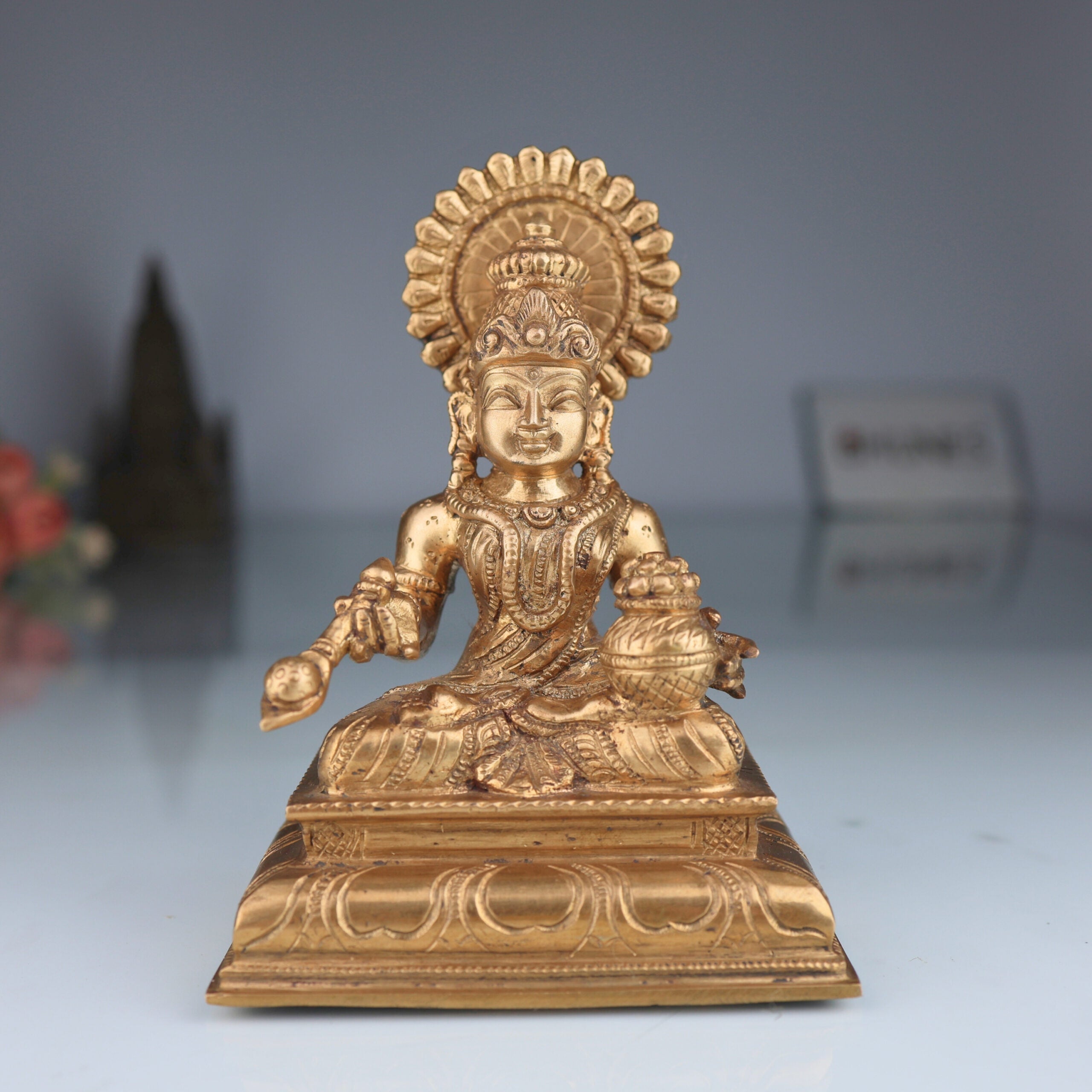 Bronze Panchaloha Handmade Annapurna Devi Idols, Annaporna Ji Ki Murti, Gold, 7 Inch, 1 Piece