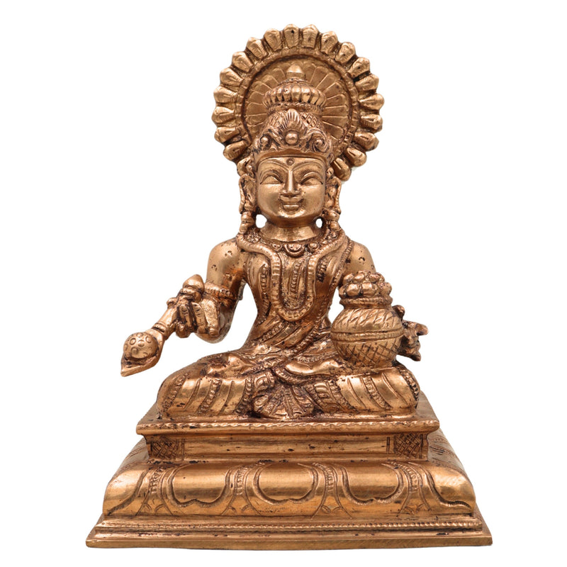 Bronze Panchaloha Handmade Annapurna Devi Idols, Annaporna Ji Ki Murti, Gold, 7 Inch, 1 Piece