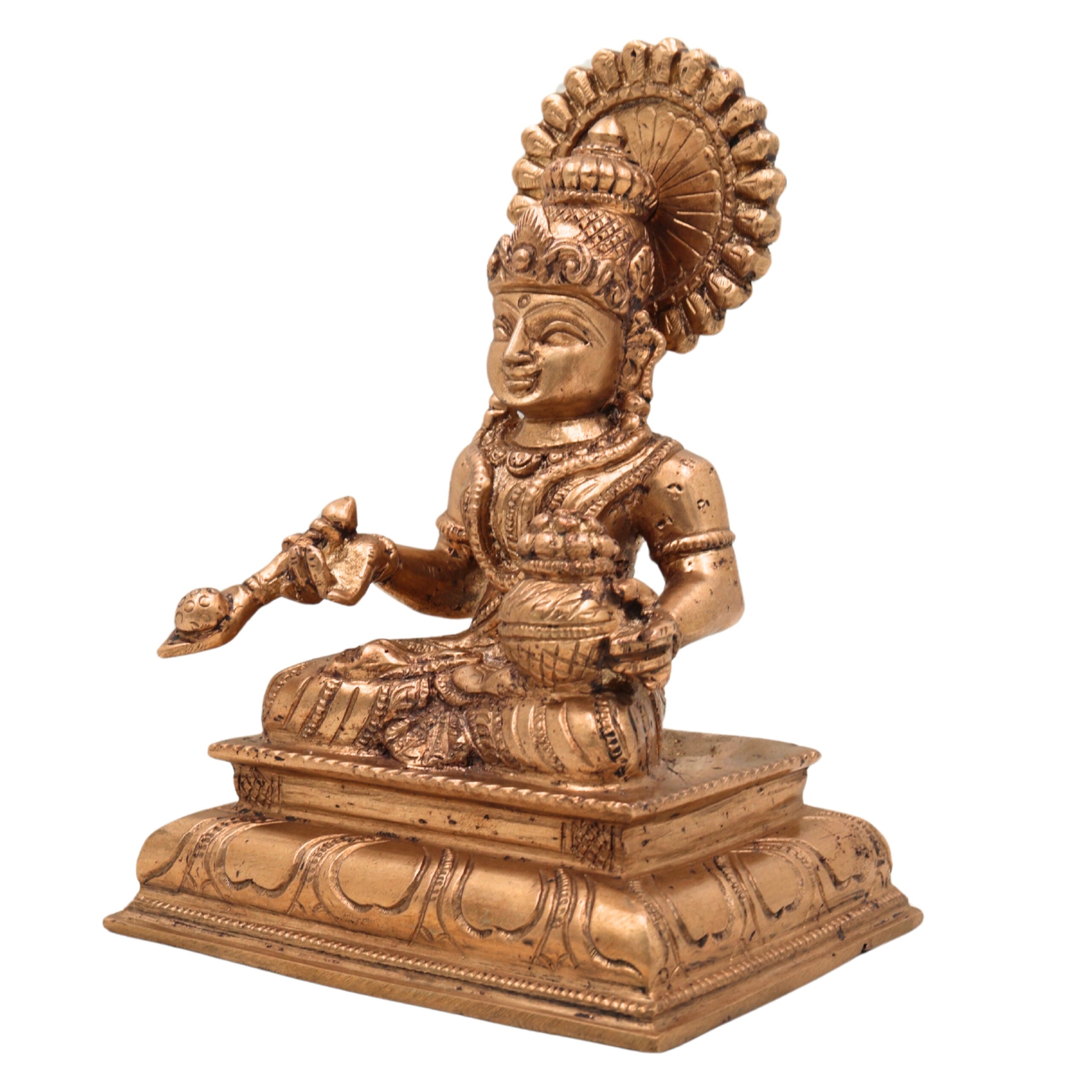 Bronze Panchaloha Handmade Annapurna Devi Idols, Annaporna Ji Ki Murti, Gold, 7 Inch, 1 Piece