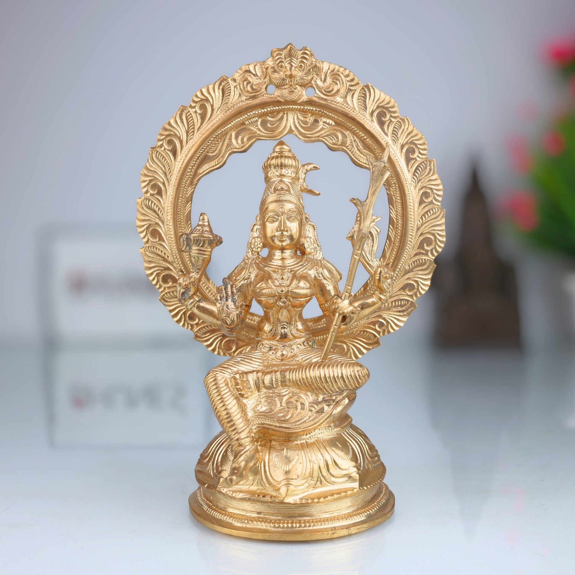 Handmade Bronze Raja Rajeshwari Idol | Panchaloha Tripurasundari Murti | Lalitha Devi & Shodashi Devi Sculpture | South Indian Chola Art,Gold, 8 Inch, 1 Piece