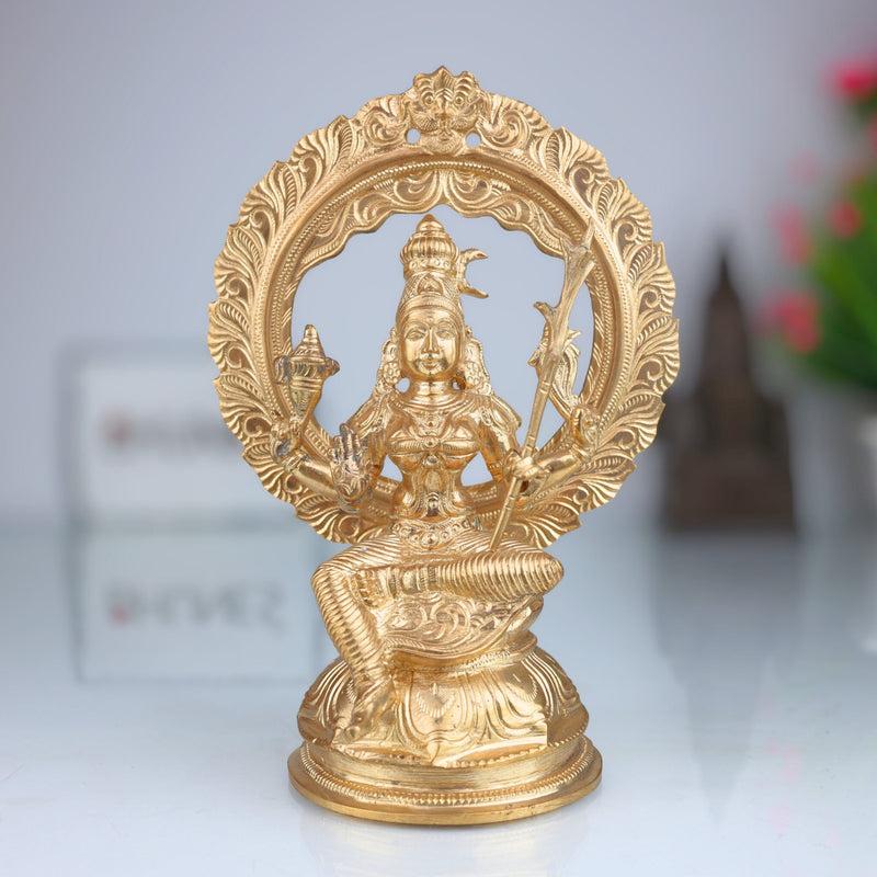 Handmade Bronze Raja Rajeshwari Idol | Panchaloha Tripurasundari Murti | Lalitha Devi & Shodashi Devi Sculpture | South Indian Chola Art,Gold, 8 Inch, 1 Piece