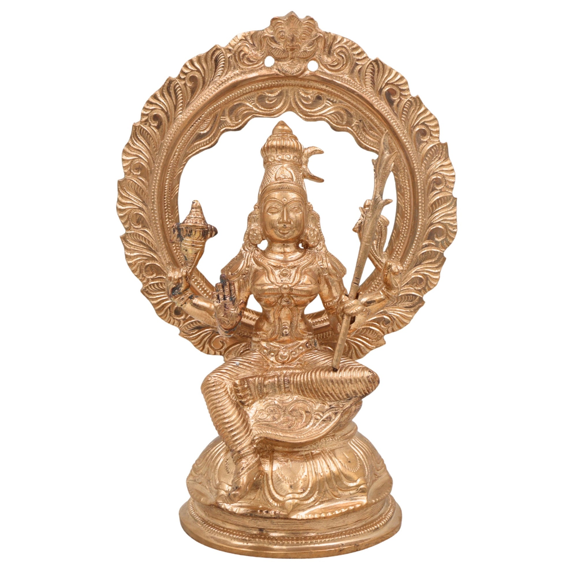 Handmade Bronze Raja Rajeshwari Idol | Panchaloha Tripurasundari Murti | Lalitha Devi & Shodashi Devi Sculpture | South Indian Chola Art,Gold, 8 Inch, 1 Piece