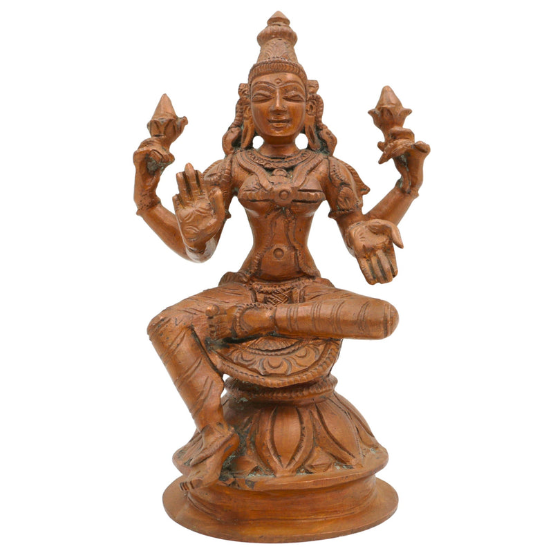 Handmade Bronze Mahalakshmi Idol | Panchaloha Sri Lakshmi Murti for Puja, Padma Lakshmi | Gaja Lakshmi | Dhana Lakshmi | Traditional South Indian Sculpture,Brown, 6 Inch, 1 Piece