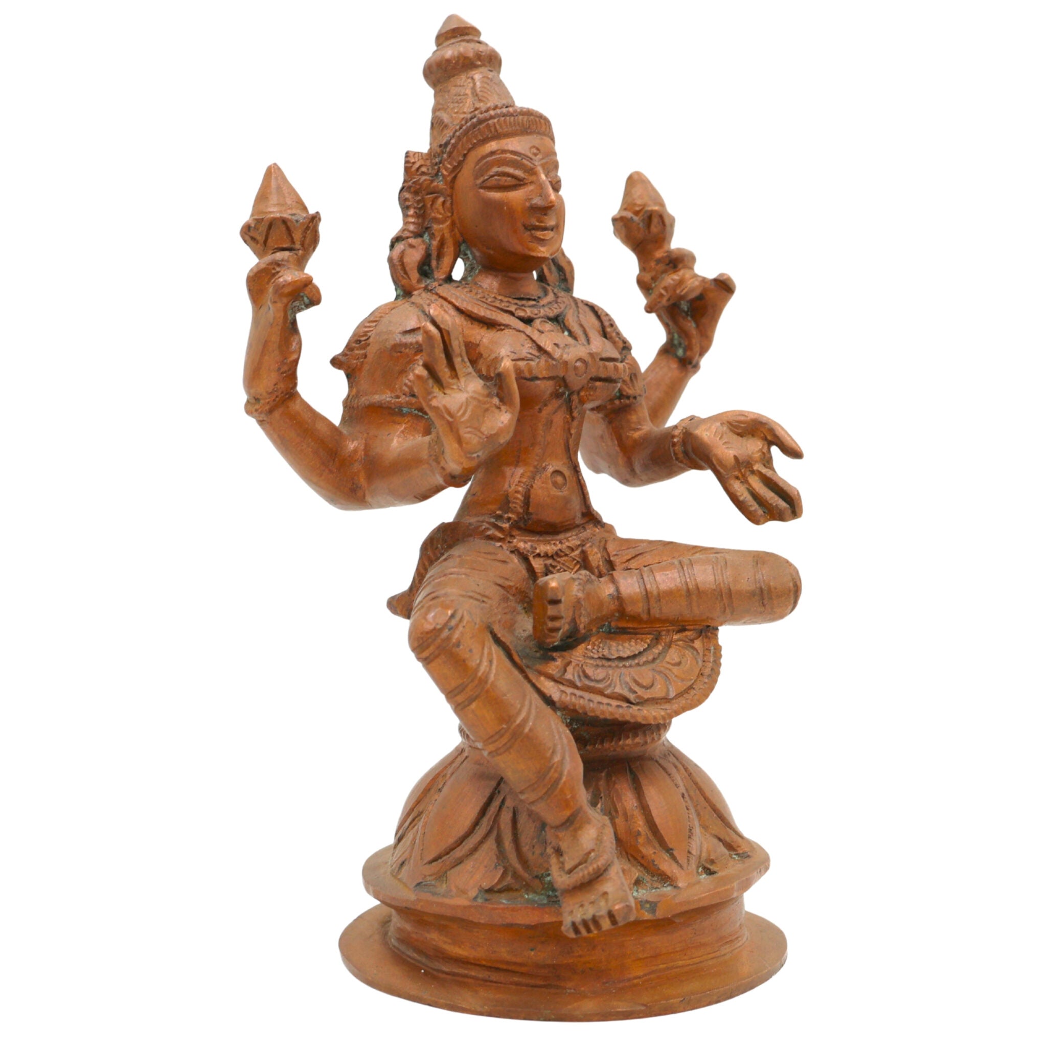 Handmade Bronze Mahalakshmi Idol | Panchaloha Sri Lakshmi Murti for Puja, Padma Lakshmi | Gaja Lakshmi | Dhana Lakshmi | Traditional South Indian Sculpture,Brown, 6 Inch, 1 Piece