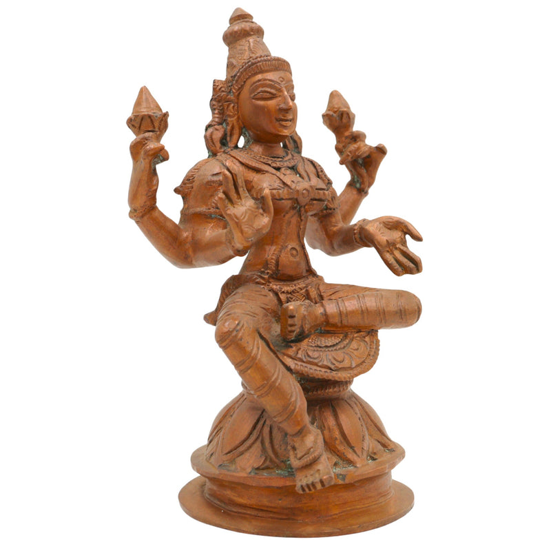 Handmade Bronze Mahalakshmi Idol | Panchaloha Sri Lakshmi Murti for Puja, Padma Lakshmi | Gaja Lakshmi | Dhana Lakshmi | Traditional South Indian Sculpture,Brown, 6 Inch, 1 Piece