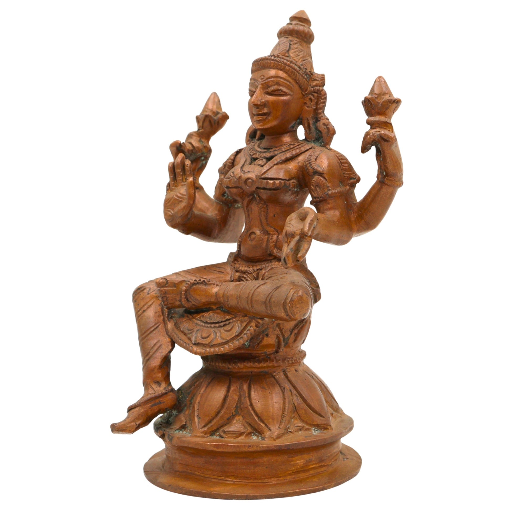 Handmade Bronze Mahalakshmi Idol | Panchaloha Sri Lakshmi Murti for Puja, Padma Lakshmi | Gaja Lakshmi | Dhana Lakshmi | Traditional South Indian Sculpture,Brown, 6 Inch, 1 Piece