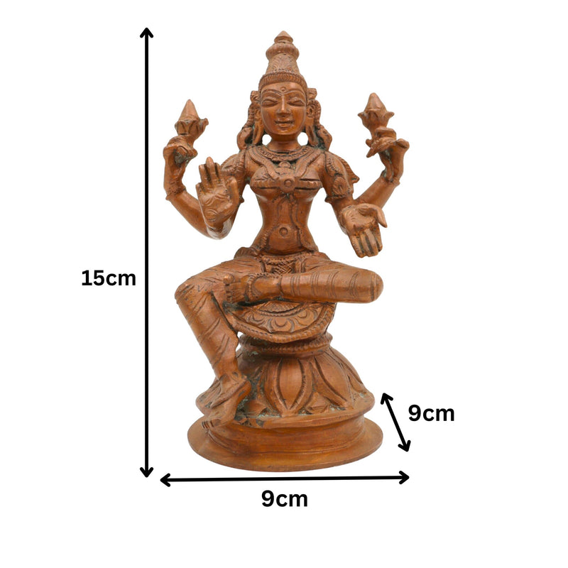 Handmade Bronze Mahalakshmi Idol | Panchaloha Sri Lakshmi Murti for Puja, Padma Lakshmi | Gaja Lakshmi | Dhana Lakshmi | Traditional South Indian Sculpture,Brown, 6 Inch, 1 Piece