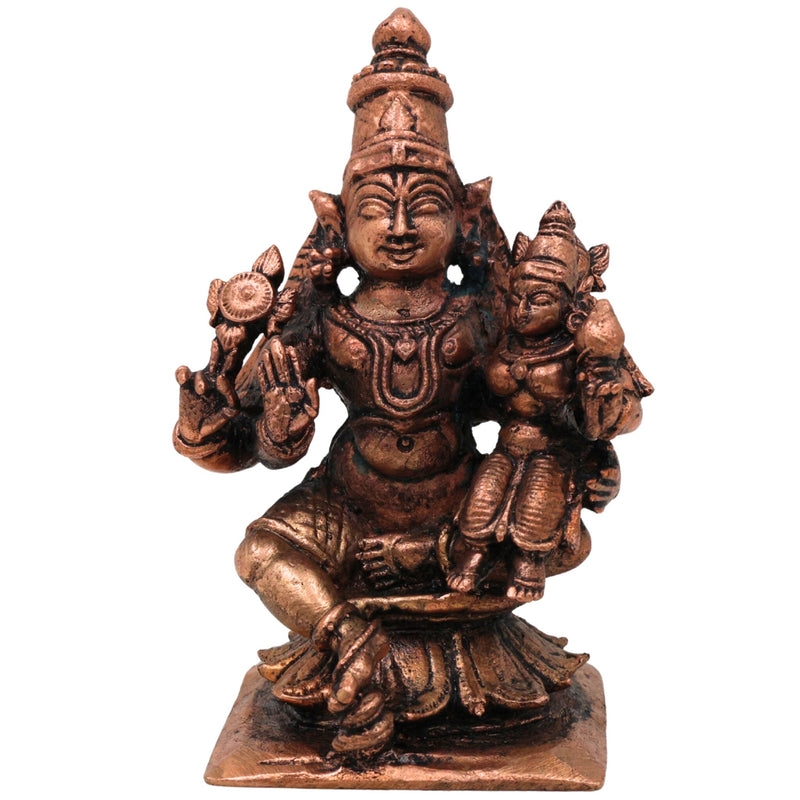 Copper Vishnu Lakshmi Idol, Thamra Lakshmi Narayana Idol, Handmade Pooja Moorti, Brown, 3 Inch, 1 Piece