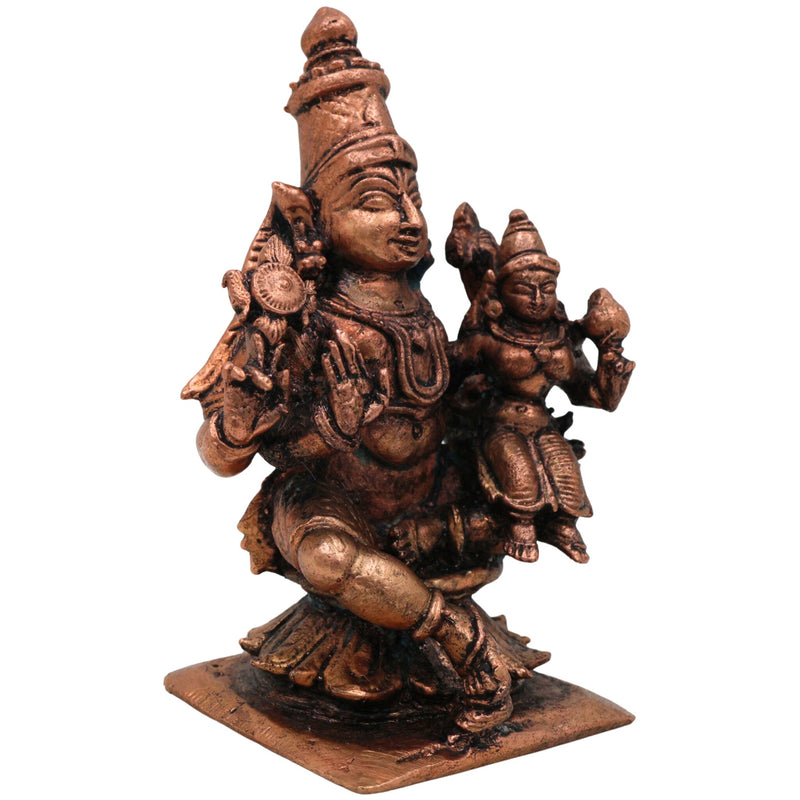 Copper Vishnu Lakshmi Idol, Thamra Lakshmi Narayana Idol, Handmade Pooja Moorti, Brown, 3 Inch, 1 Piece
