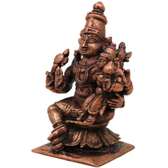 Copper Vishnu Lakshmi Idol, Thamra Lakshmi Narayana Idol, Handmade Pooja Moorti, Brown, 3 Inch, 1 Piece