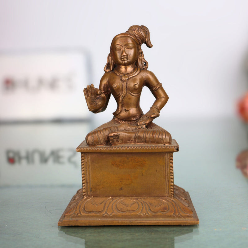 Handmade Panchaloha Swami Ayyappa Idol – Manikanta Dharma Shastha Bronze Murti for Temple, Pooja & Sabarimala Worship (10cm),Brown, 4 Inch, 1 Piece