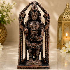 Copper Tirupati Balaji Idol | Lord Venkateswara Murti | Srinivasa Govinda Tamra Statue | Balaji Maharaj Pooja Moort,Brown, 4 Inch, 1 Piece