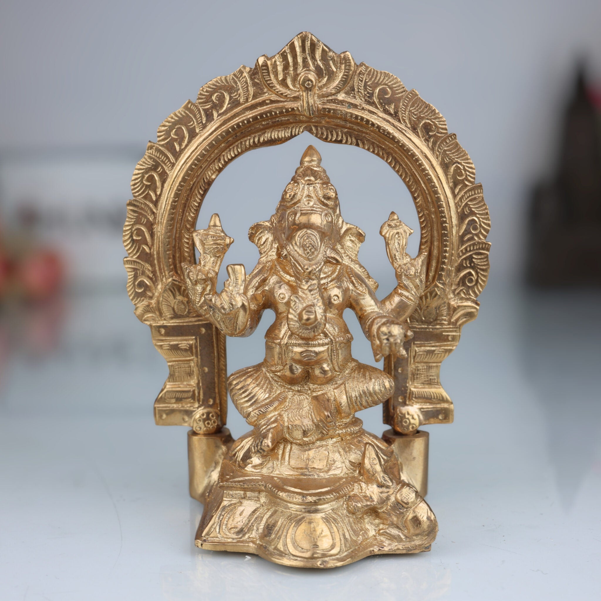 Handcrafted Panchaloha Ganesha Idol in Bronze, Vinayaka, Ganpati, Siddhivinayak, Vighneshvara, Pillaiyar Murti for Home, Temple & Gifts,Gold, 6 Inch, 1 Piece