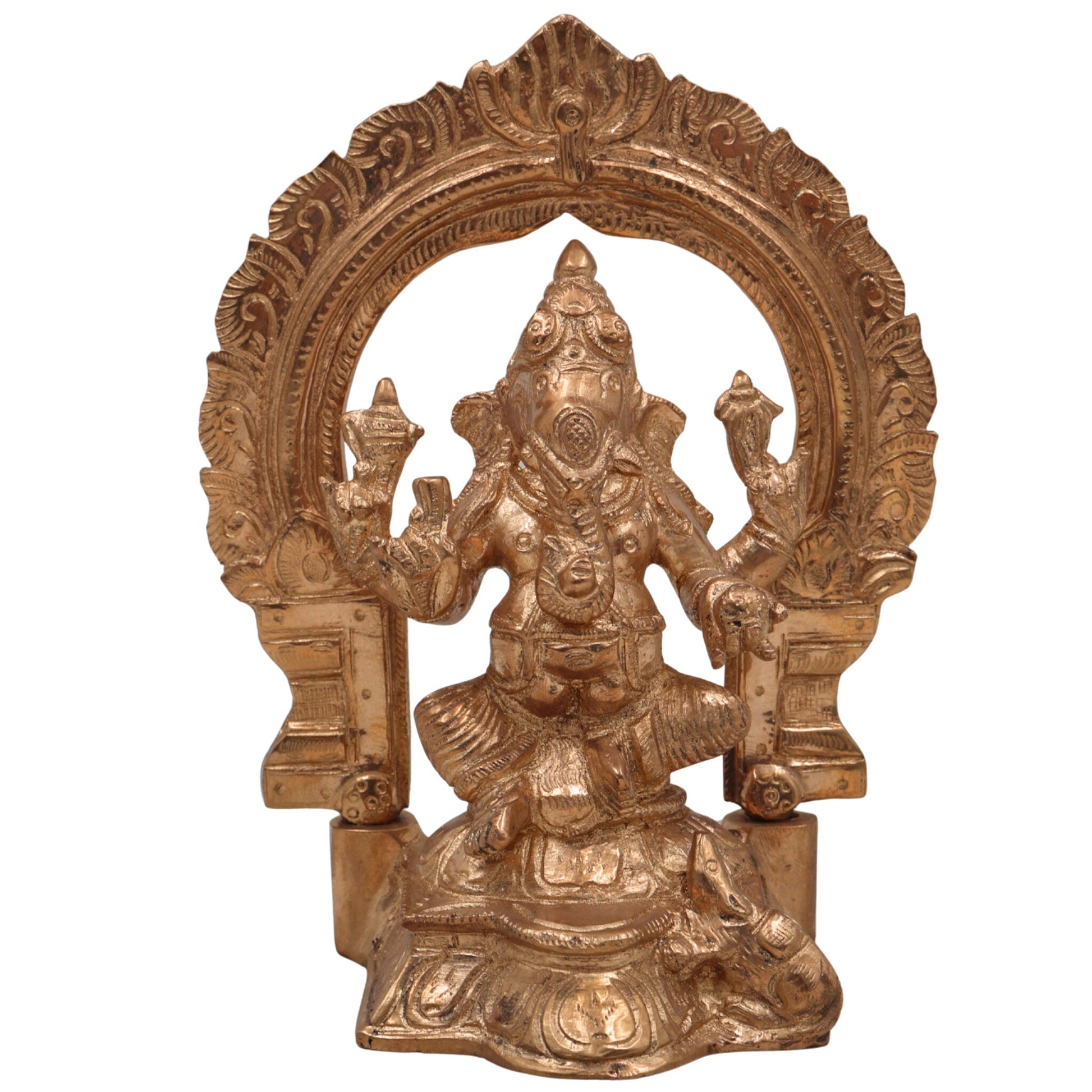 Handcrafted Panchaloha Ganesha Idol in Bronze, Vinayaka, Ganpati, Siddhivinayak, Vighneshvara, Pillaiyar Murti for Home, Temple & Gifts,Gold, 6 Inch, 1 Piece