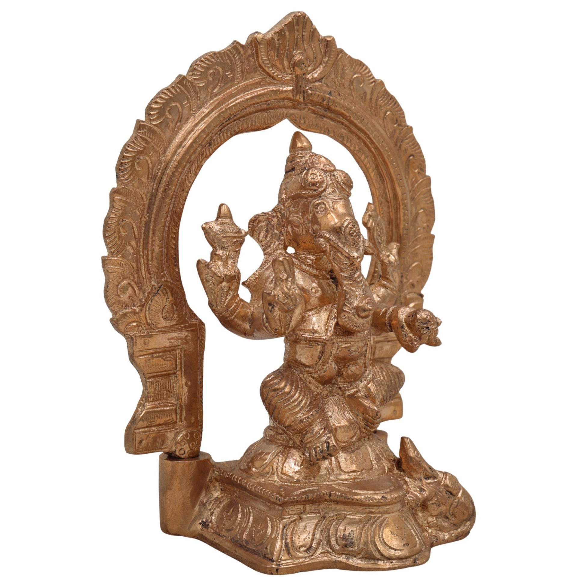 Handcrafted Panchaloha Ganesha Idol in Bronze, Vinayaka, Ganpati, Siddhivinayak, Vighneshvara, Pillaiyar Murti for Home, Temple & Gifts,Gold, 6 Inch, 1 Piece