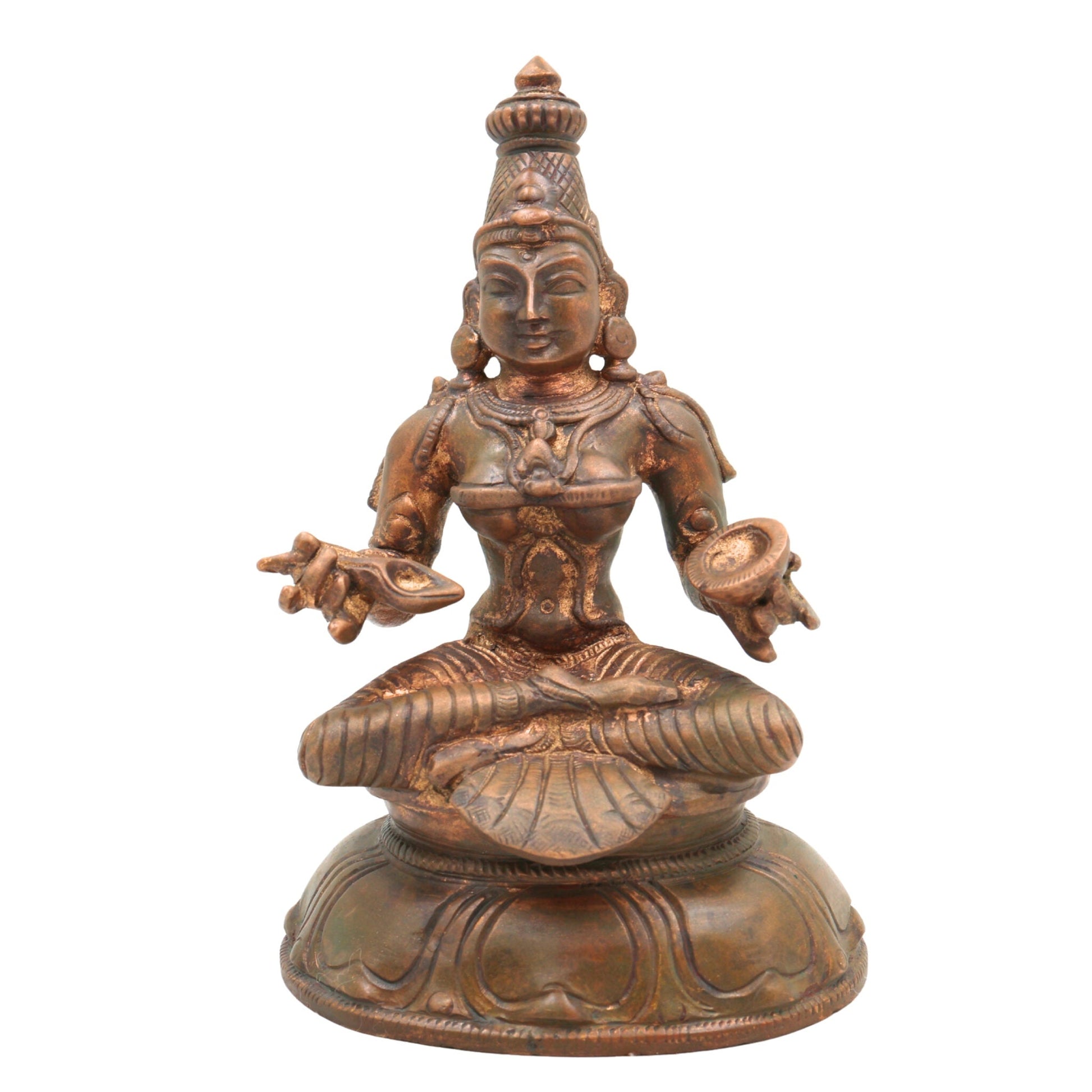 Handcrafted Bronze Annapurna Devi Idol | Panchaloha Annapurneshwari Annada Annapoorna Mata Statue for Puja, Home Temple & Decor,Gold, 6.5 Inch, 1 Piece