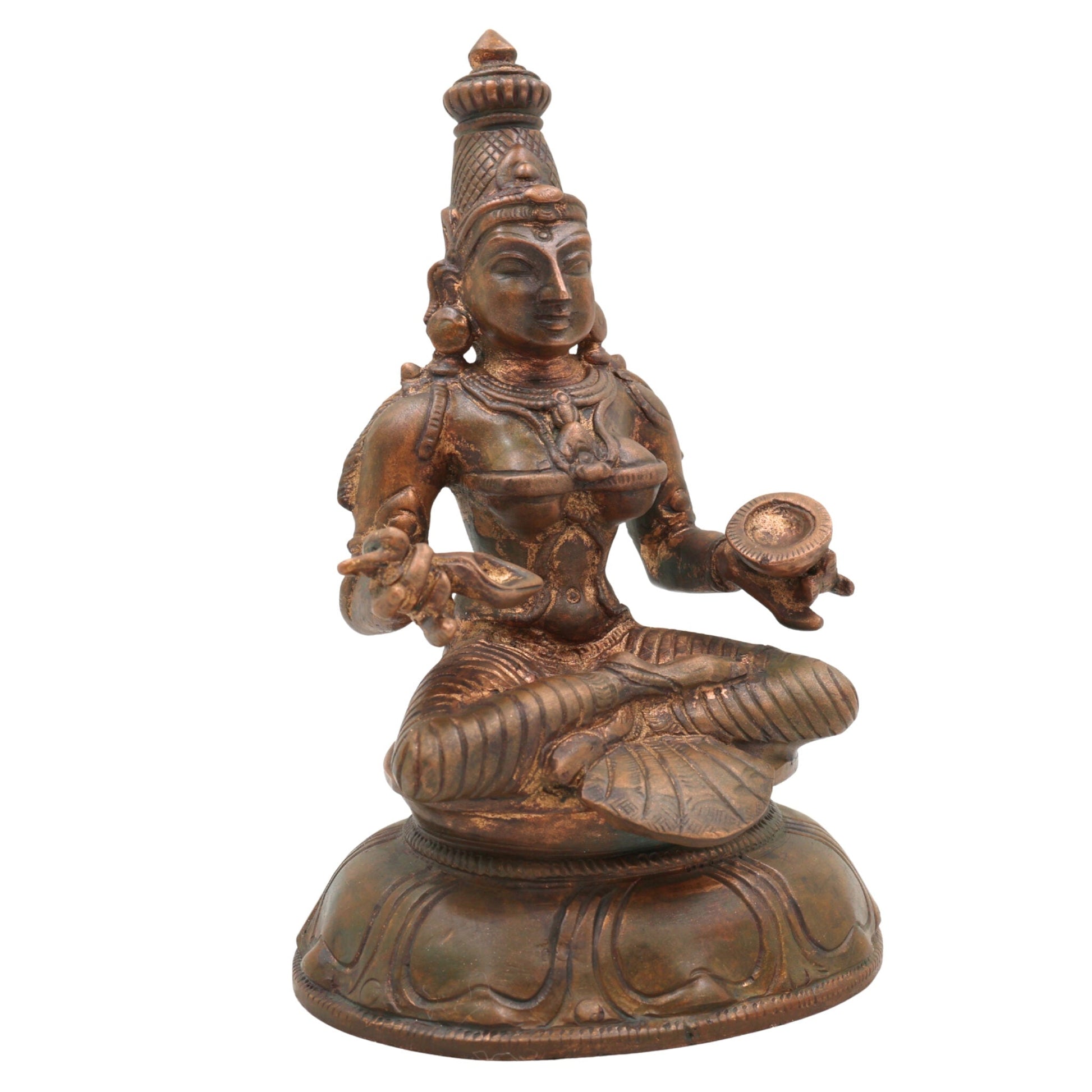 Handcrafted Bronze Annapurna Devi Idol | Panchaloha Annapurneshwari Annada Annapoorna Mata Statue for Puja, Home Temple & Decor,Gold, 6.5 Inch, 1 Piece