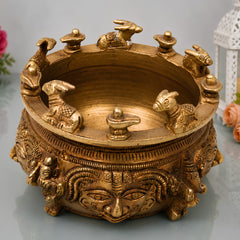 Brass Shivlingam with Nandi Pooja Bowl, Handmade Shiva Linga Idol (Shiva Ling, Shivling, Mahalingam, Jyotirlingam, Atmalinga) for Home Temple Puja & Spiritual Decor,Gold, 4 Inch, 1 Piece