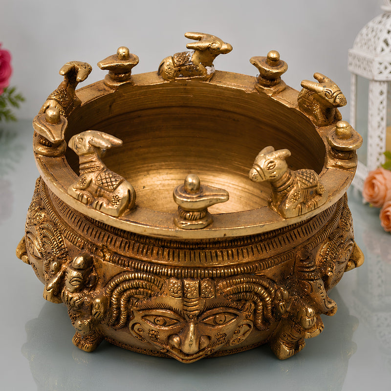 Brass Shivlingam with Nandi Pooja Bowl, Handmade Shiva Linga Idol (Shiva Ling, Shivling, Mahalingam, Jyotirlingam, Atmalinga) for Home Temple Puja & Spiritual Decor,Gold, 4 Inch, 1 Piece