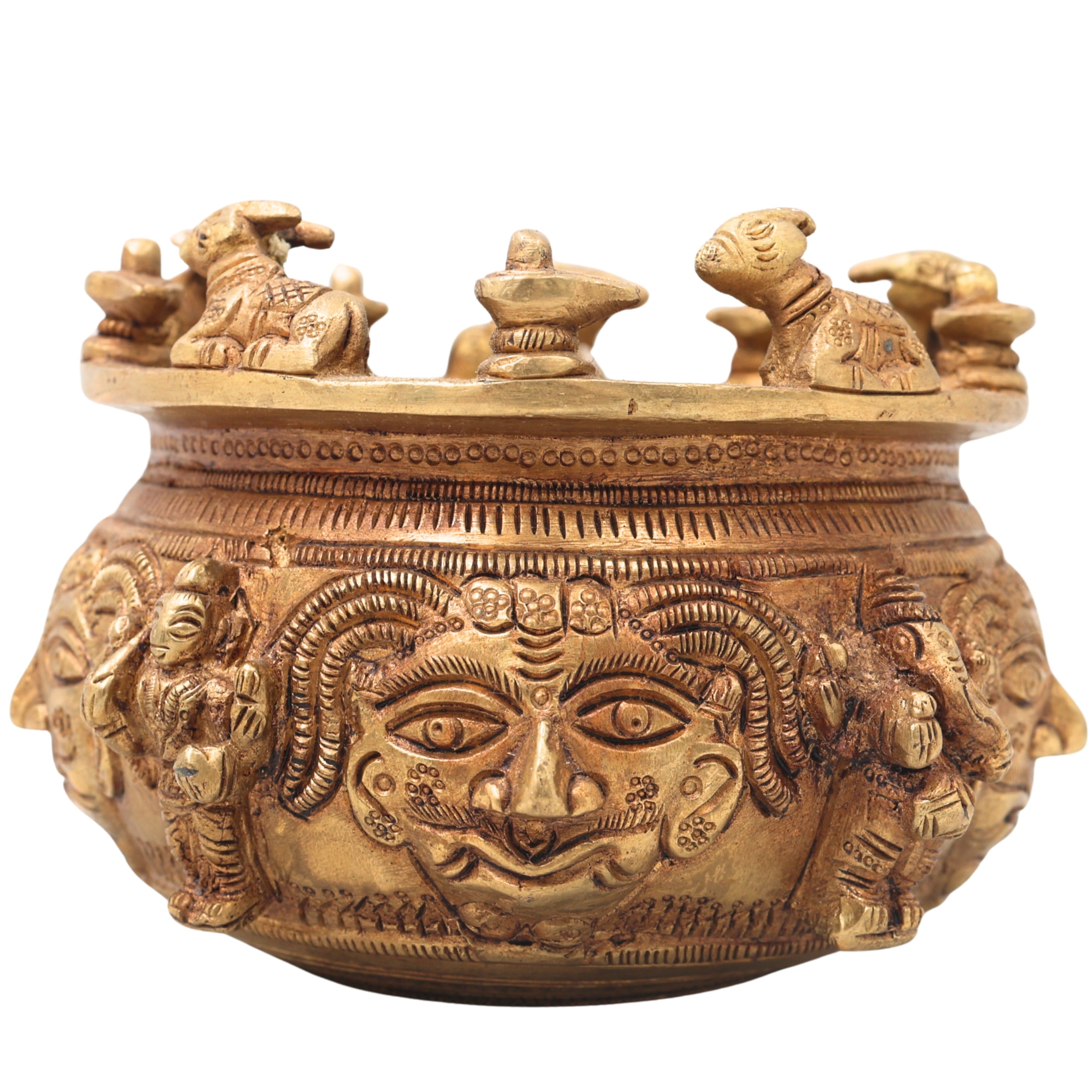 Brass Shivlingam with Nandi Pooja Bowl, Handmade Shiva Linga Idol (Shiva Ling, Shivling, Mahalingam, Jyotirlingam, Atmalinga) for Home Temple Puja & Spiritual Decor,Gold, 4 Inch, 1 Piece