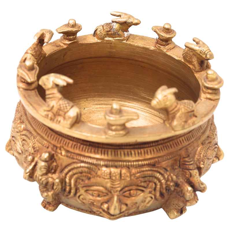 Brass Shivlingam with Nandi Pooja Bowl, Handmade Shiva Linga Idol (Shiva Ling, Shivling, Mahalingam, Jyotirlingam, Atmalinga) for Home Temple Puja & Spiritual Decor,Gold, 4 Inch, 1 Piece