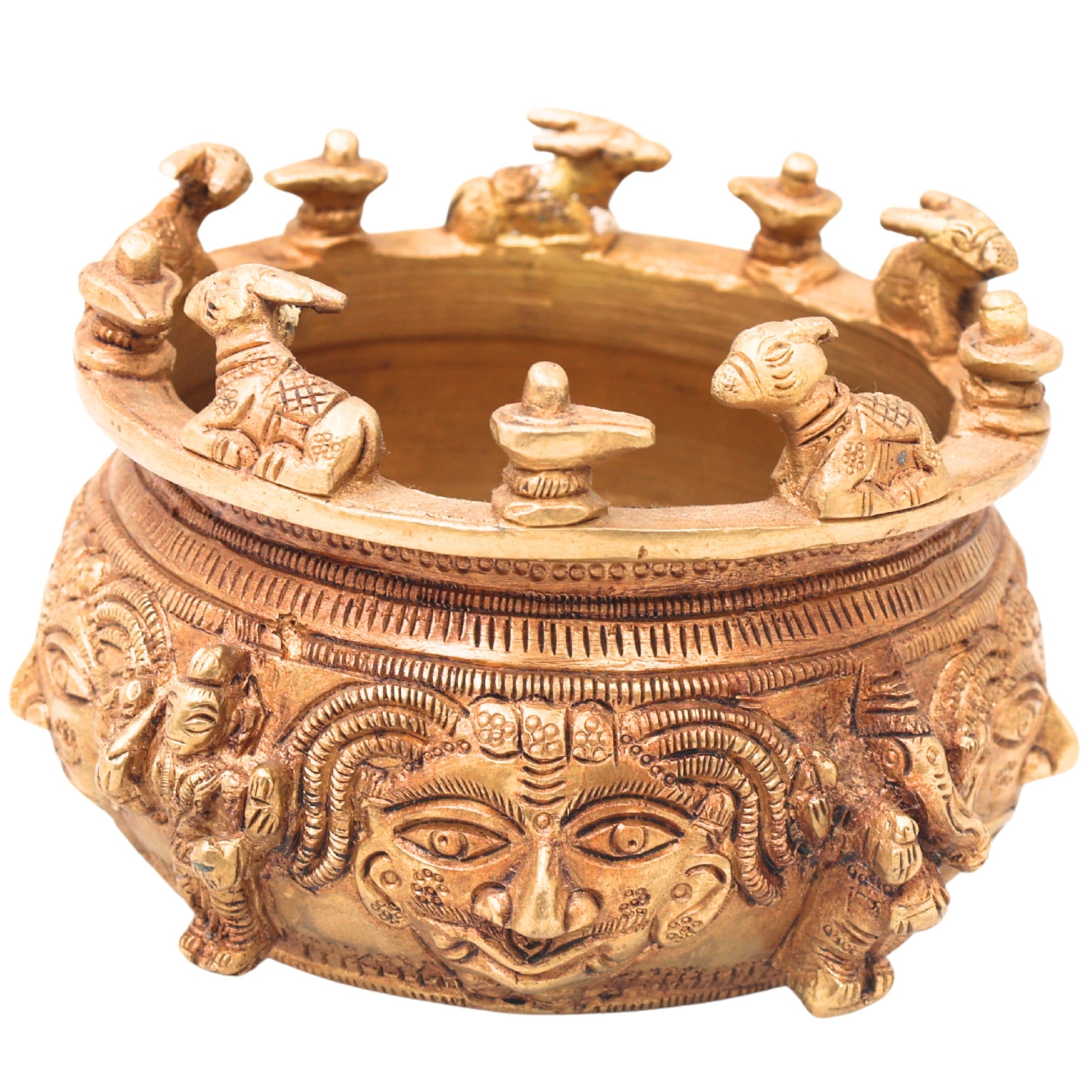 Brass Shivlingam with Nandi Pooja Bowl, Handmade Shiva Linga Idol (Shiva Ling, Shivling, Mahalingam, Jyotirlingam, Atmalinga) for Home Temple Puja & Spiritual Decor,Gold, 4 Inch, 1 Piece