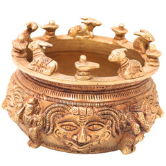 Brass Shivlingam with Nandi Pooja Bowl, Handmade Shiva Linga Idol (Shiva Ling, Shivling, Mahalingam, Jyotirlingam, Atmalinga) for Home Temple Puja & Spiritual Decor,Gold, 4 Inch, 1 Piece