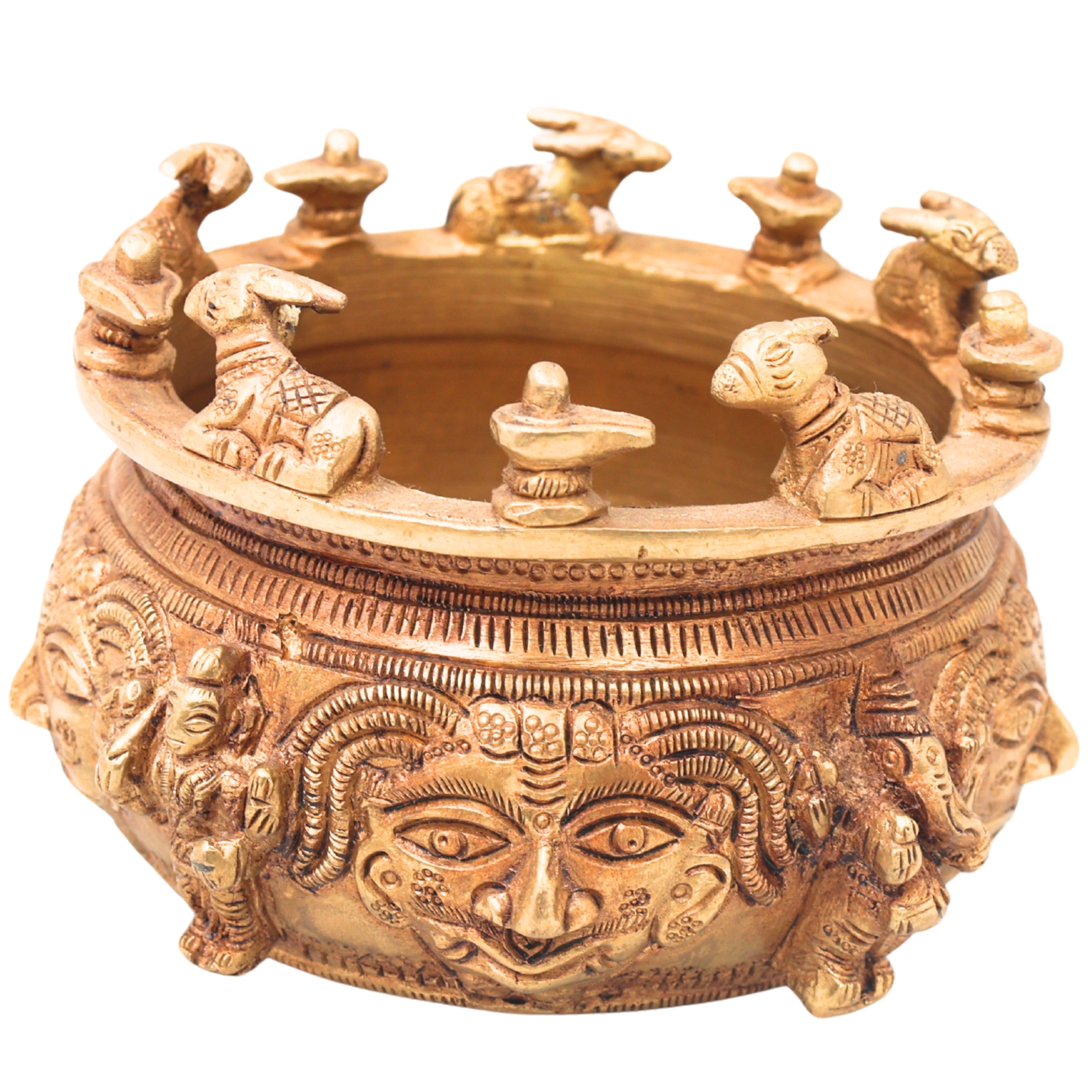 Brass Shivlingam with Nandi Pooja Bowl, Handmade Shiva Linga Idol (Shiva Ling, Shivling, Mahalingam, Jyotirlingam, Atmalinga) for Home Temple Puja & Spiritual Decor,Gold, 4 Inch, 1 Piece