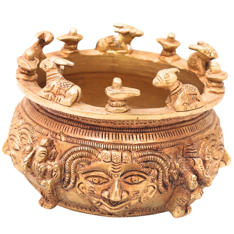 Brass Shivlingam with Nandi Pooja Bowl, Handmade Shiva Linga Idol (Shiva Ling, Shivling, Mahalingam, Jyotirlingam, Atmalinga) for Home Temple Puja & Spiritual Decor,Gold, 4 Inch, 1 Piece