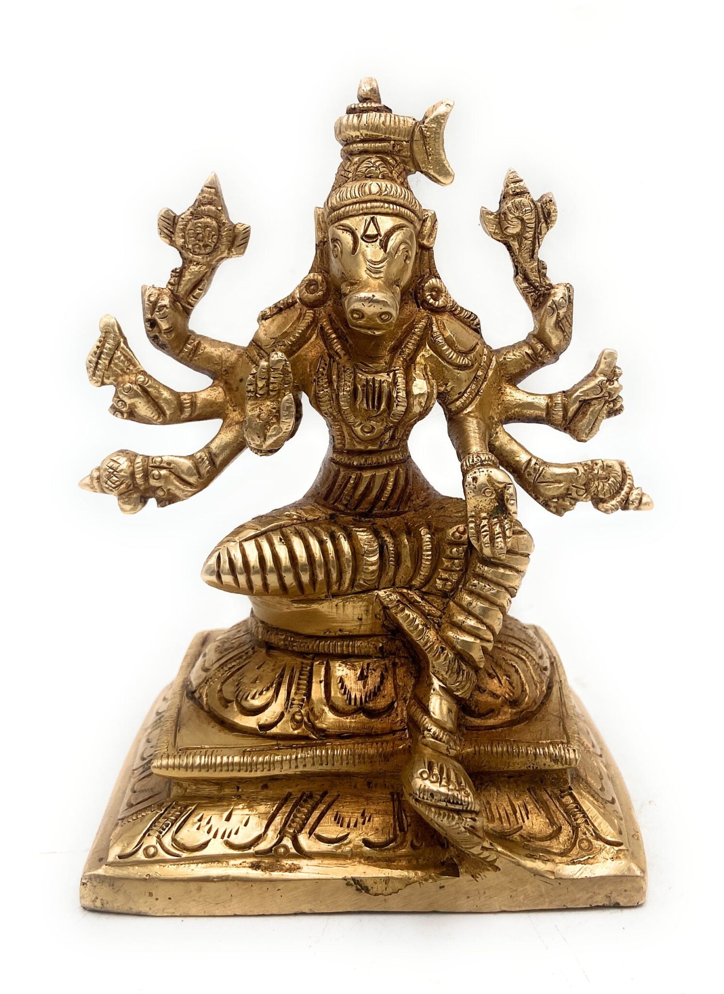 Brass Varahi Amman Idol | Varahi Devi Mata Murti Vigraha | Panchaloha Varahi Ambal, Dandanayaki, Maa Varahi Statue for Pooja & Home Temple,Gold, 5 Inch, 1 Piece