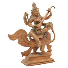 Handcrafted Bronze Saraswati Idol, Panchaloha Veena Goddess Murti, Sharada, Vani, Vagdevi Statue for Home, Temple & Pooja Decor,Brown, 7 Inch, 1 Piece
