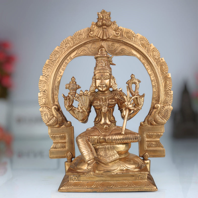 Handmade Bronze Raja Rajeshwari Idol | Panchaloha Rajarajeshwari Devi Murti | Sri Lalita Tripurasundari Chola Art Goddess Statue,Brown, 12 Inch, 1 Piece