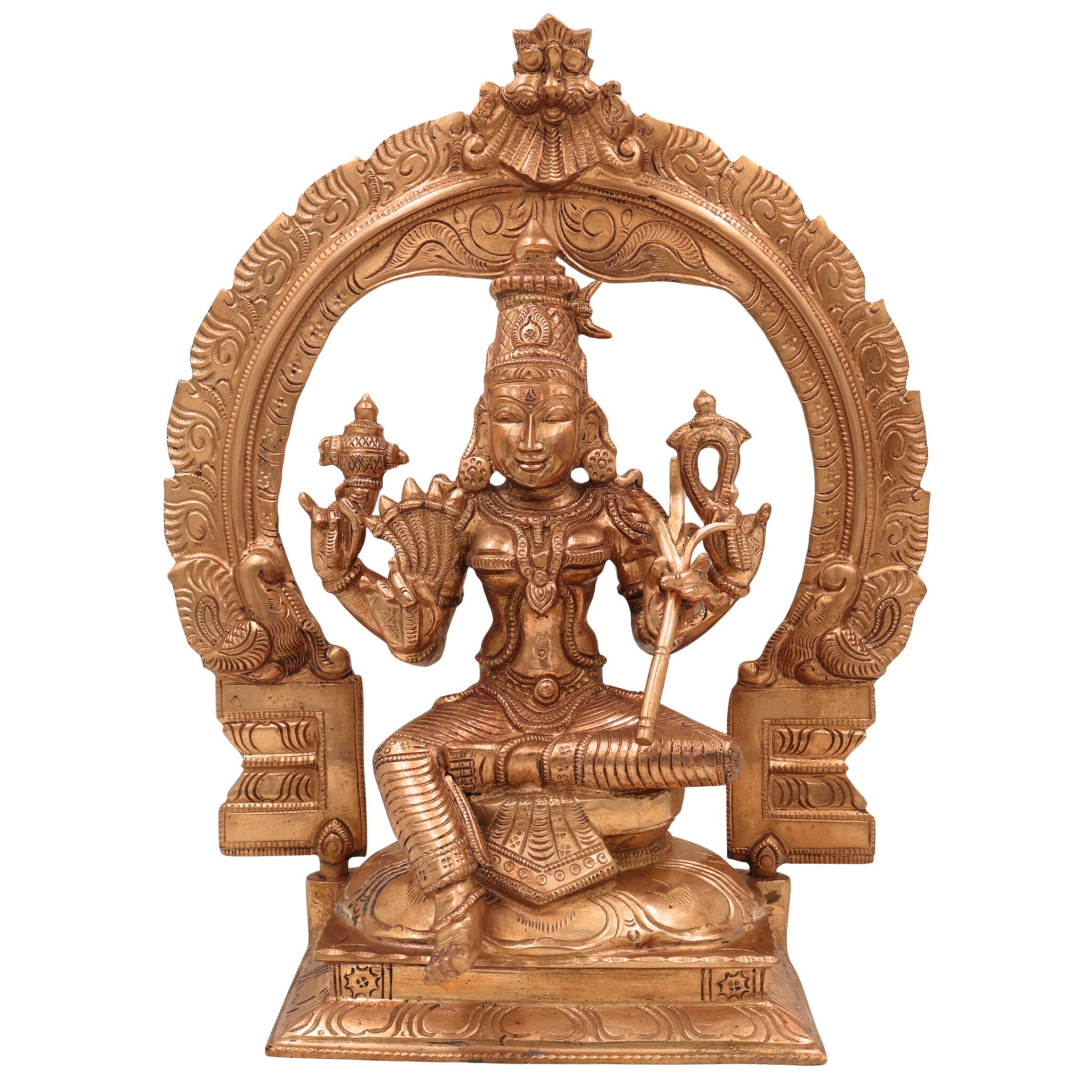Handmade Bronze Raja Rajeshwari Idol | Panchaloha Rajarajeshwari Devi Murti | Sri Lalita Tripurasundari Chola Art Goddess Statue,Brown, 12 Inch, 1 Piece