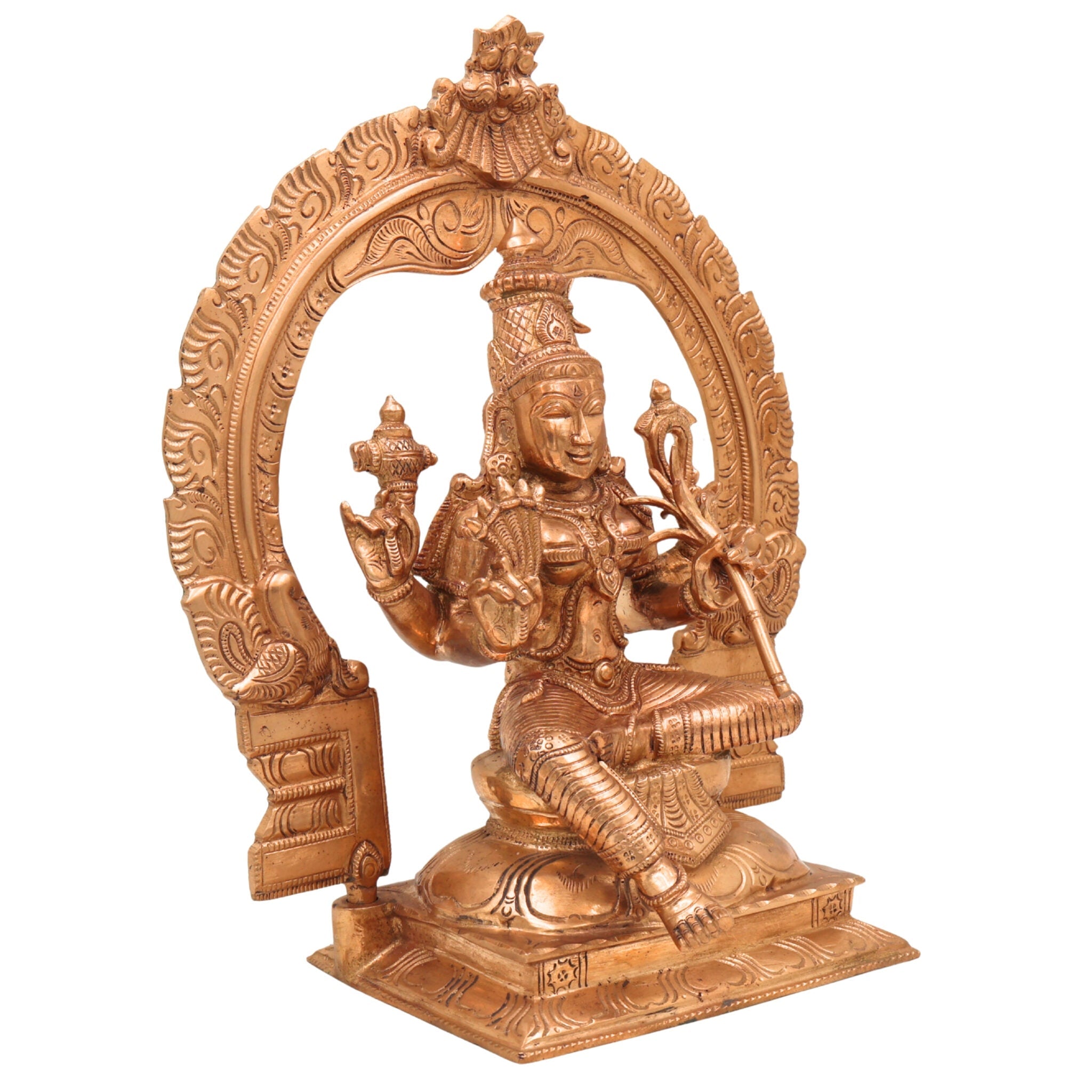 Handmade Bronze Raja Rajeshwari Idol | Panchaloha Rajarajeshwari Devi Murti | Sri Lalita Tripurasundari Chola Art Goddess Statue,Brown, 12 Inch, 1 Piece