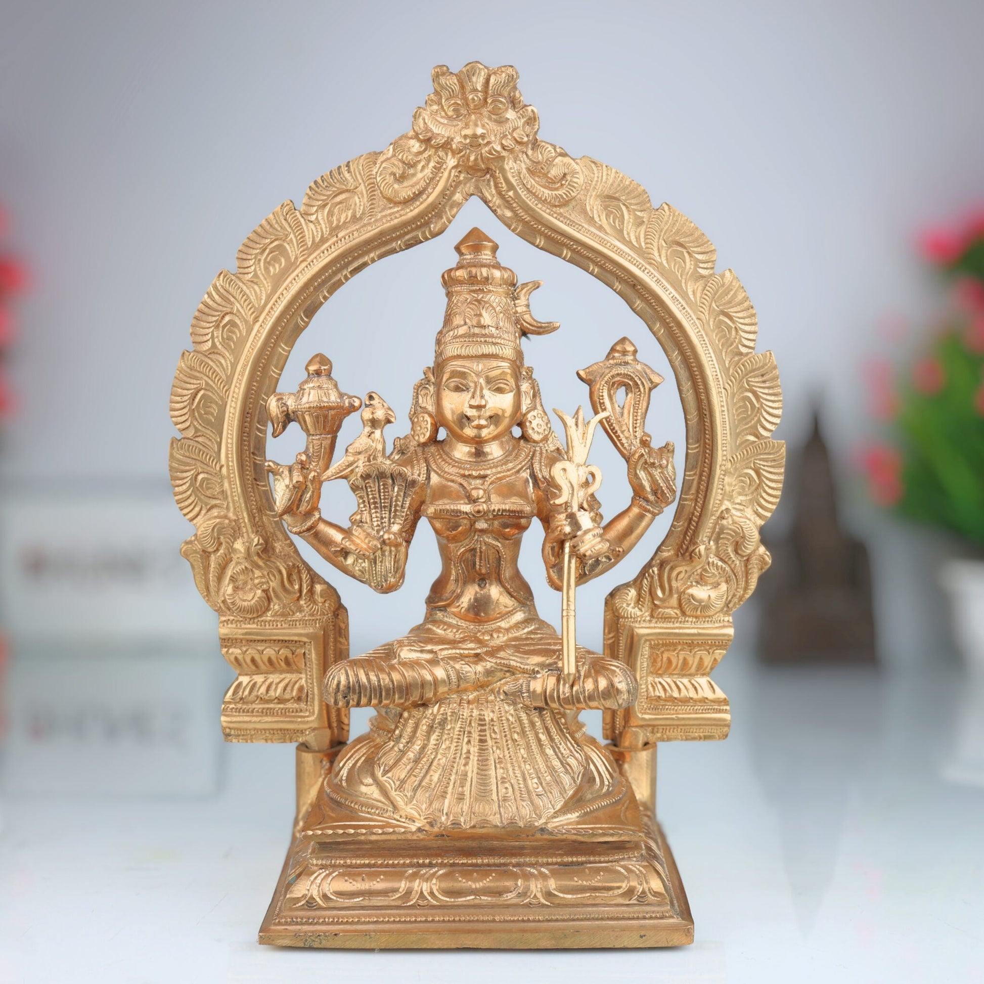 Premium Panchaloha Kamakshi Idol | Handcrafted Bronze Murti of Sri Kamakshi, Kamakshi Amman & Parameshwari | Chola Art Goddess Statue for Pooja & Temple Decor,Brown, 13 Inch, 1 Piece