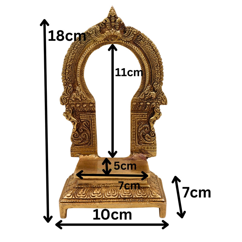 Brass Pooja Chowki with Prabhavali, Handcrafted Singhasan Peeta Bajot for Deities, Mandir, and Home Temple Decor, Gold, 7 Inch, 1 Piece
