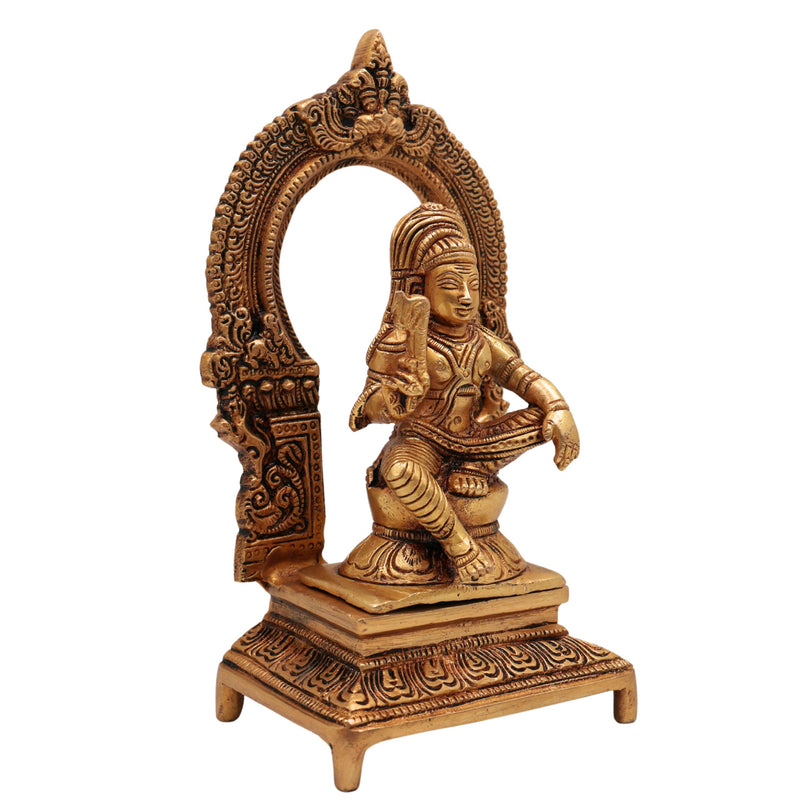 Brass Ayyanar Shasta Idol with Prabhavali & Peetam, Tamil Village Guardian Deity, Dharma Shasta Silai, Sastha Aiyanar Statue,Gold, 7 Inch, 1 Piece