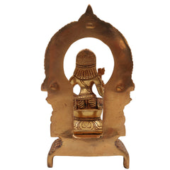 Brass Ayyanar Shasta Idol with Prabhavali & Peetam, Tamil Village Guardian Deity, Dharma Shasta Silai, Sastha Aiyanar Statue,Gold, 7 Inch, 1 Piece