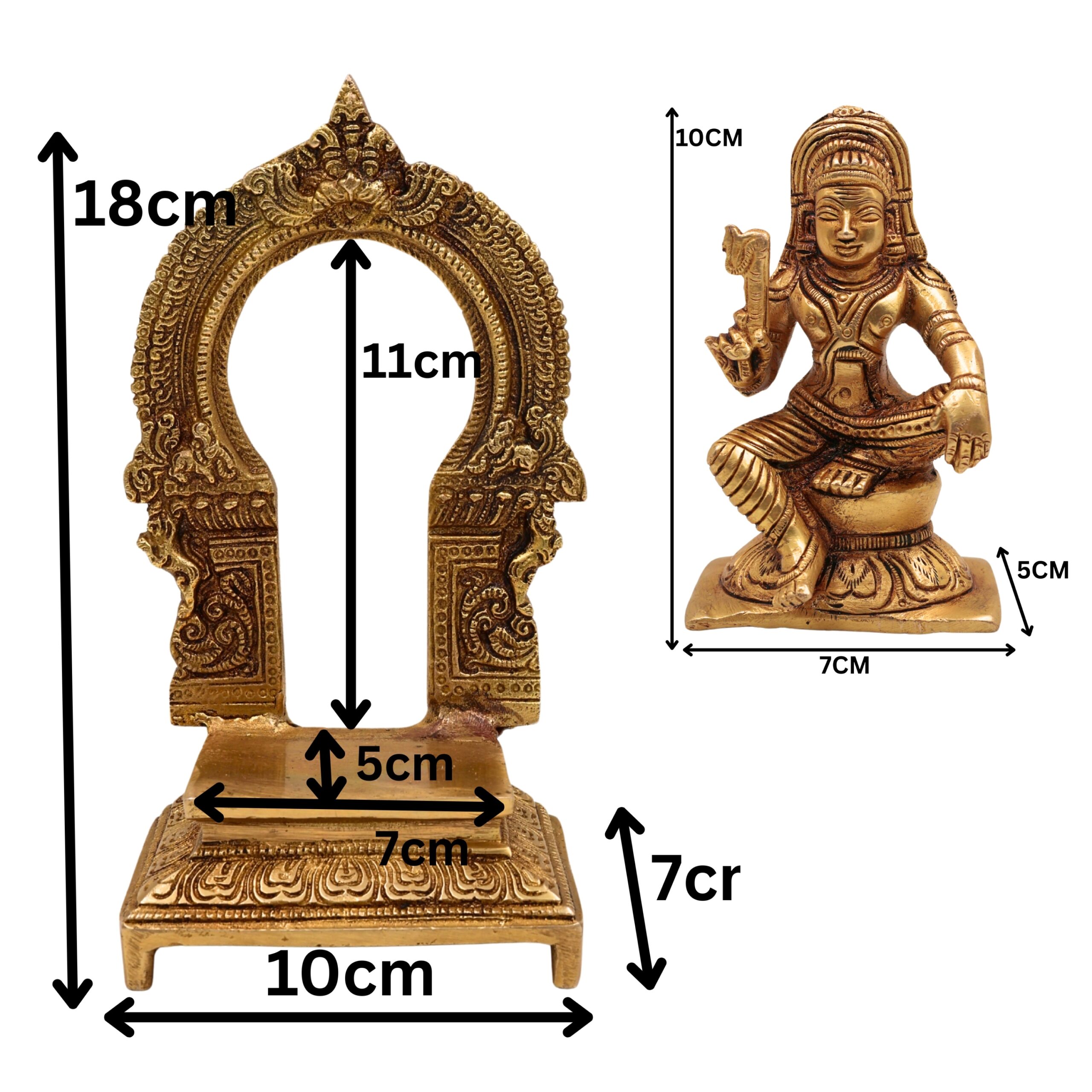 Brass Ayyanar Shasta Idol with Prabhavali & Peetam, Tamil Village Guardian Deity, Dharma Shasta Silai, Sastha Aiyanar Statue,Gold, 7 Inch, 1 Piece